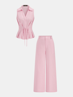 Linen-Blend Sleeveless Shirt & Pants Set for Summer Casual Wear