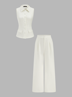Collared Cotton Linen Vest & Pants Set for Casual Summer Wear
