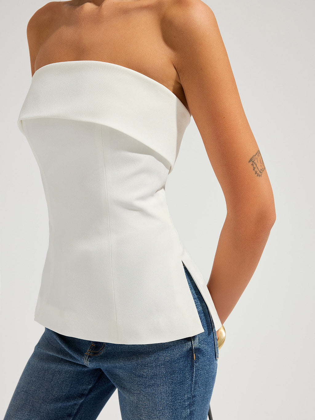Strapless Foldover Side Slit Tube Top Chic Evening Wear