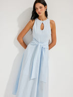 Cotton Sleeveless Keyhole Tie-Waist Maxi Dress for Women Summer Casual