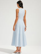 Cotton Sleeveless Keyhole Tie-Waist Maxi Dress for Women Summer Casual