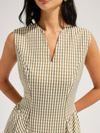 Cotton Blend Check Sleeveless Maxi Dress for Women Summer Wear