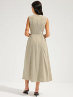 Cotton Blend Check Sleeveless Maxi Dress for Women Summer Wear