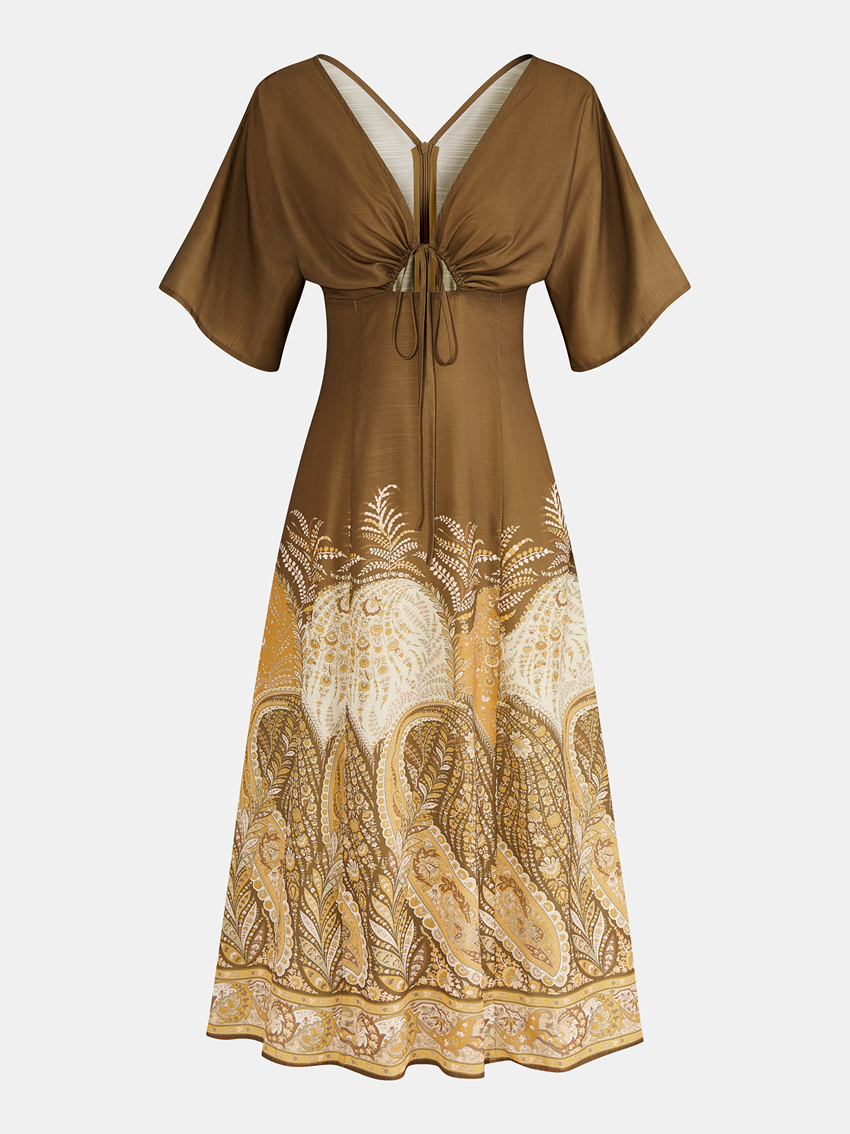 Tie-Front Paisley Print Maxi Dress with Button Details
