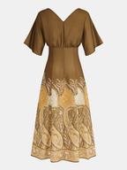 Tie-Front Paisley Print Maxi Dress with Button Details