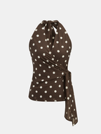 Polka Dot Tie Waist Halter Top with Backless Design for Summer