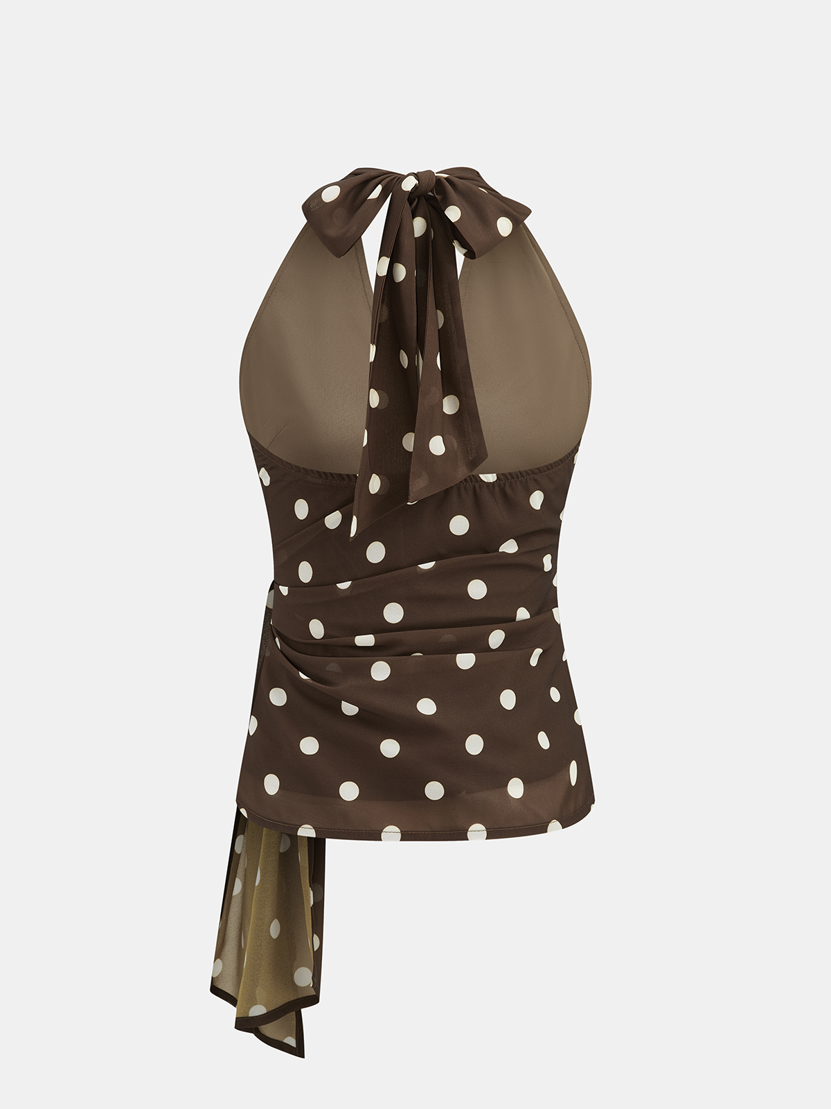 Polka Dot Tie Waist Halter Top with Backless Design for Summer