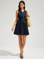 Denim Sleeveless Pleated Mini Dress for Women Summer Casual
