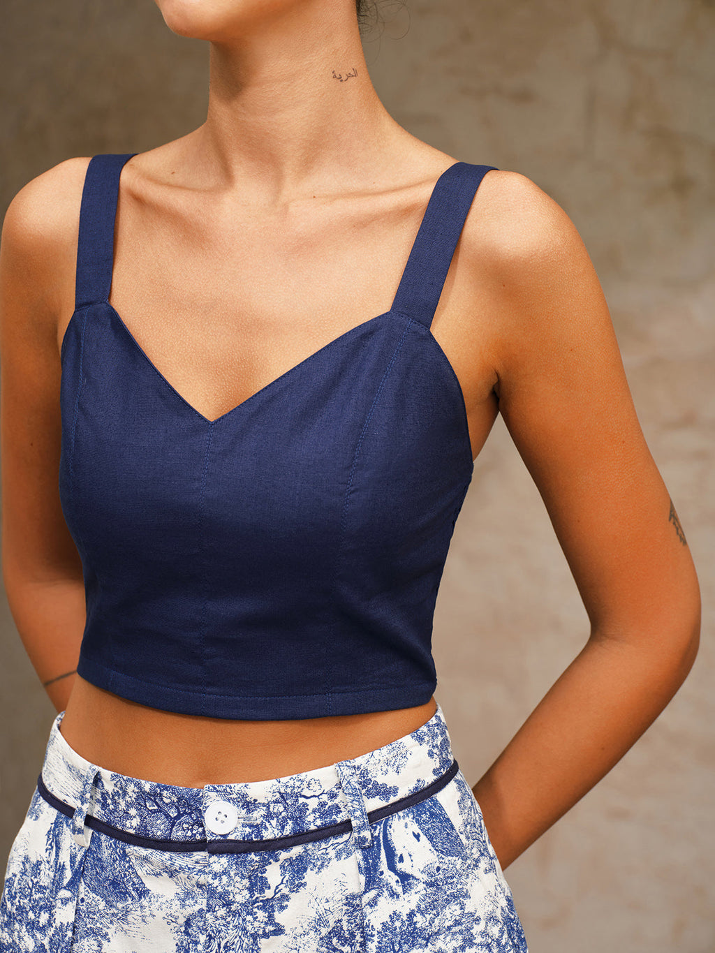 Cotton Linen Cami Top & Toile Print Shorts Set for Summer Comfort