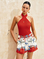 Floral Print Belted Casual Shorts for Summer Outfits Women's Fashion