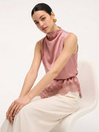 Lace Trim Satin Sleeveless Blouse Elegant Casual Summer Top