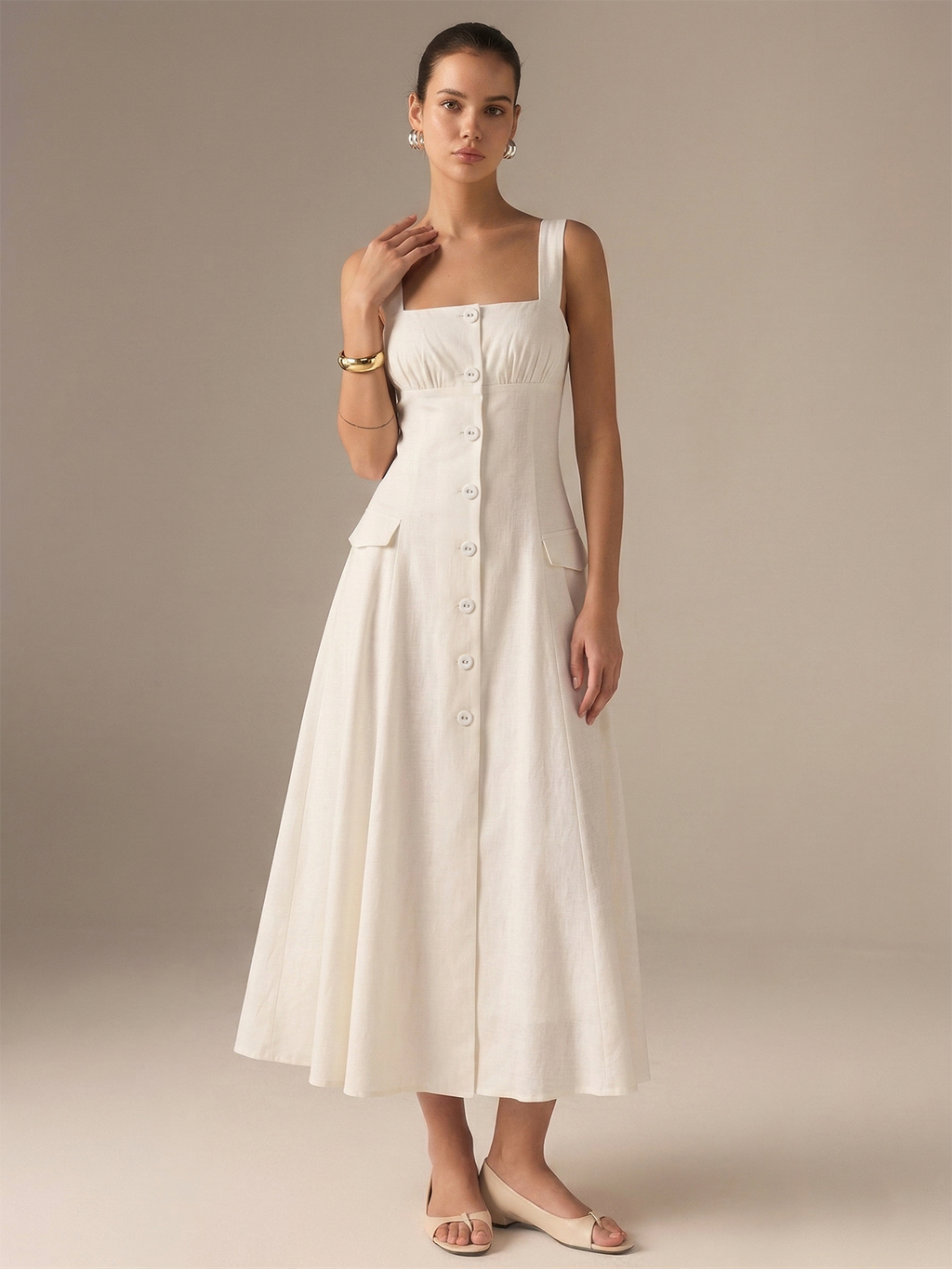 Cotton Blend Button-Front Maxi Dress for Women Casual Summer Wear