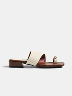 Genuine Leather Square Toe Slide Sandals Comfortable Flat Heel
