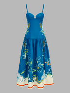 Floral Print Cut Out Bust Cami Midi Dress for Women Summer Trend