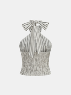 Striped Cotton Crisscross Halter Top for Summer Casual Wear