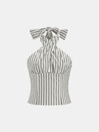 Striped Cotton Crisscross Halter Top for Summer Casual Wear