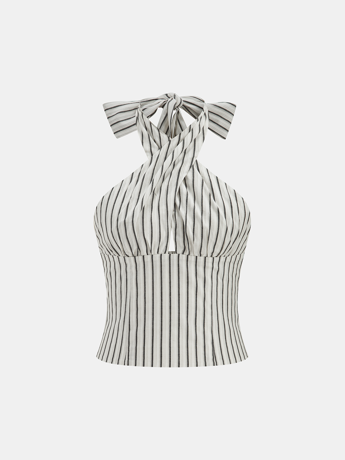 Striped Cotton Crisscross Halter Top for Summer Casual Wear