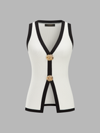 Contrast Trim Ribbed Knit Vest with Classic V-Neck Design