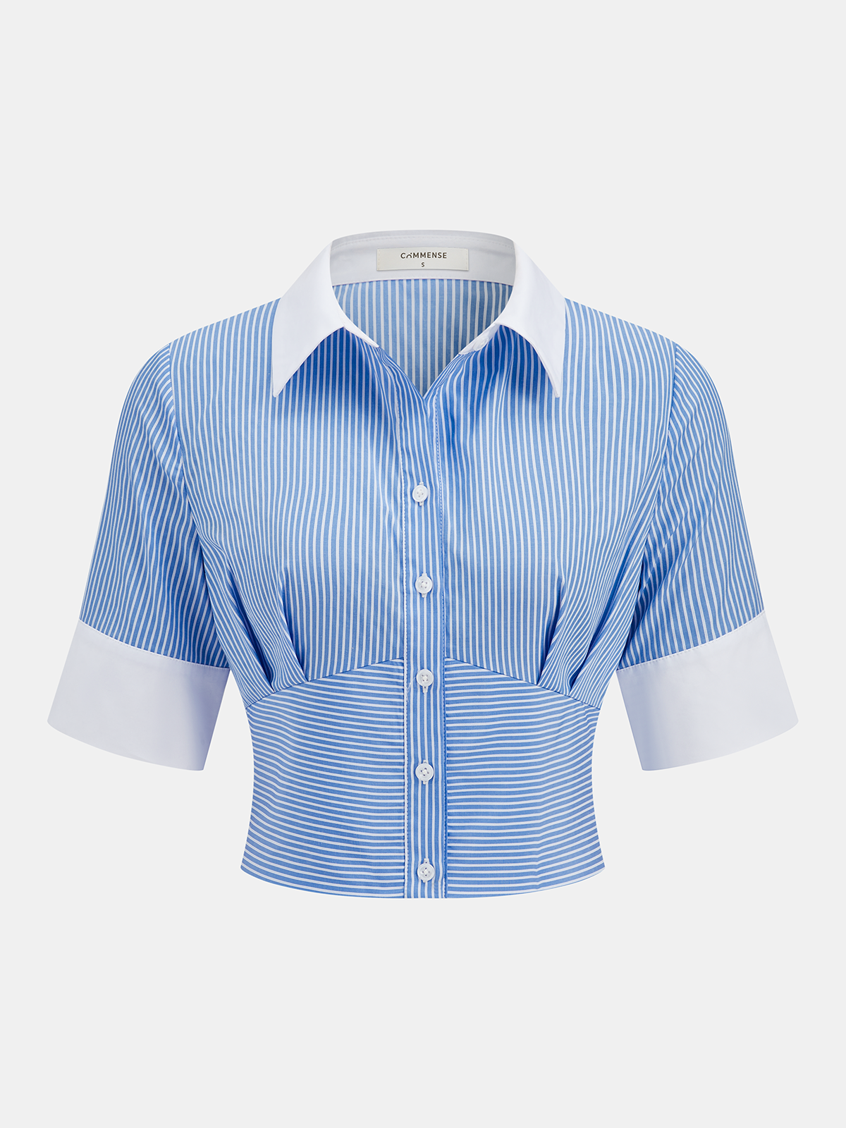 Striped Cropped Half Sleeve Button Shirt for Women Casual Wear
