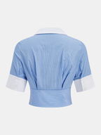 Striped Cropped Half Sleeve Button Shirt for Women Casual Wear
