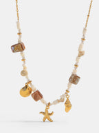 Ocean Starfish Shell Beaded Necklace Handmade Coastal Jewelry