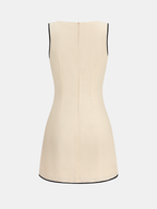 Linen Blend Contrast Piping Sleeveless Mini Dress Women's Summer Casual Fashion
