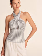 Striped Cotton Crisscross Halter Top for Summer Casual Wear
