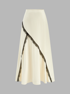Lace Trim Satin Cowl Neck Top & Mermaid Skirt Set for Elegant Evenings