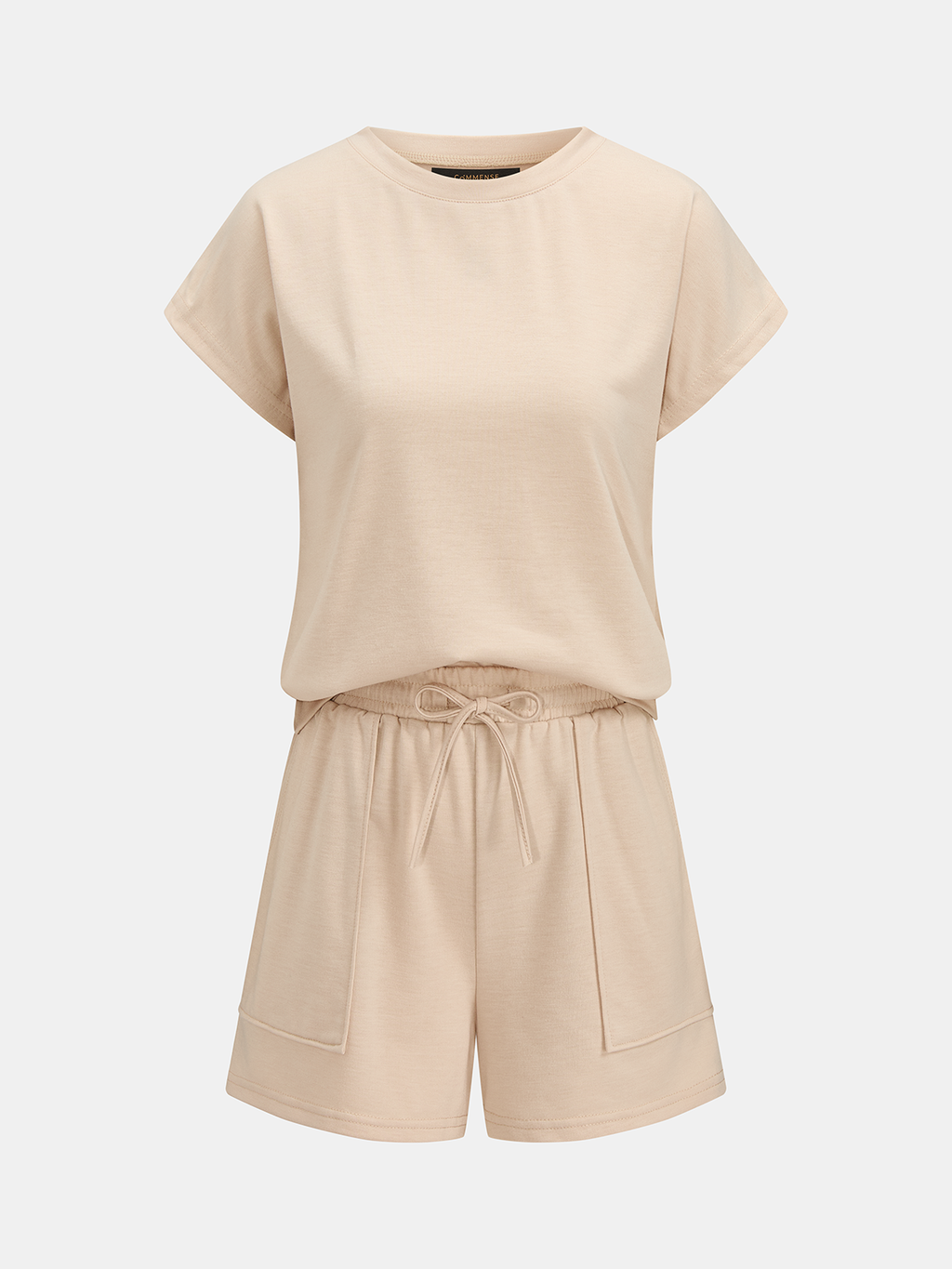 Casual Short Sleeve Top & Drawstring Shorts Set for Women Summer Comfort