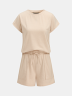 Casual Short Sleeve Top & Drawstring Shorts Set for Women Summer Comfort