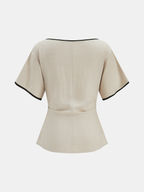 Lyocell Contrast Trim Ruched Top with Elegant Side Detailing