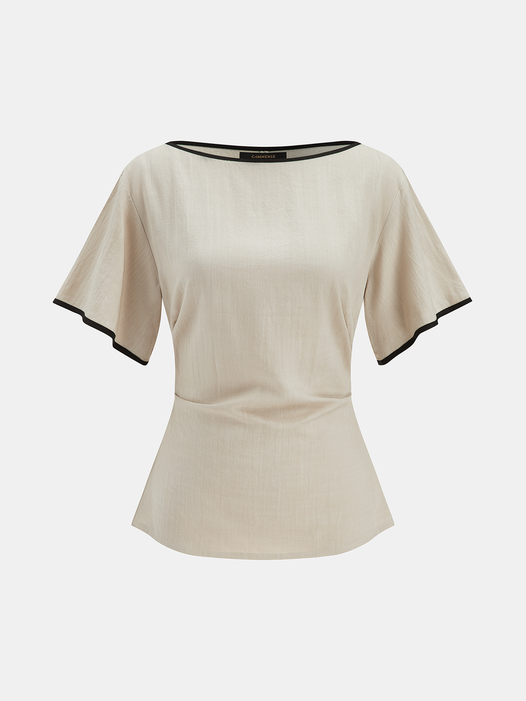Lyocell Contrast Trim Ruched Top with Elegant Side Detailing