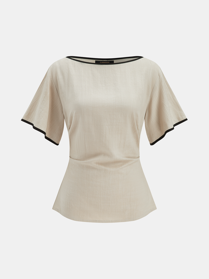 Lyocell Contrast Trim Ruched Top with Elegant Side Detailing