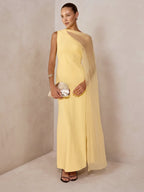 Sheer Drape Slim Maxi Evening Dress Elegant Long Formal Gown