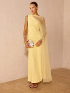 Sheer Drape Slim Maxi Evening Dress Elegant Long Formal Gown