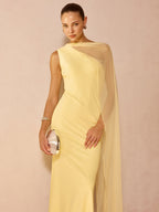 Sheer Drape Slim Maxi Evening Dress Elegant Long Formal Gown