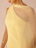 Sheer Drape Slim Maxi Evening Dress Elegant Long Formal Gown