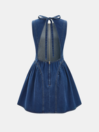 Sleeveless Open Back Denim Mini Dress Trendy Summer Casual Wear