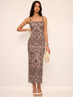 Printed Cami Maxi Dress with Adjustable Straps and Side Slits
