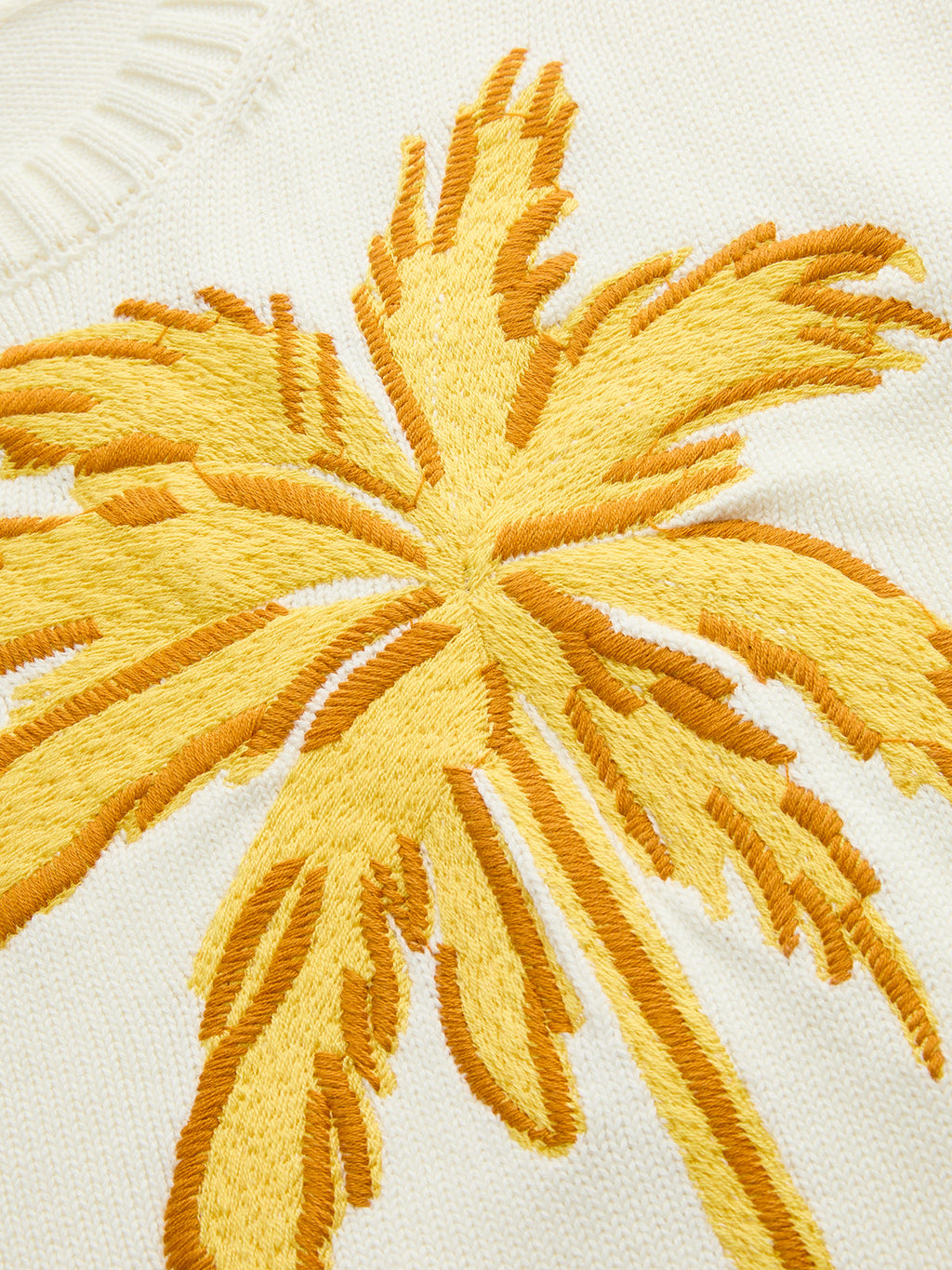Embroidered Palm Tree Short Sleeve Casual Cotton Knit Top for Summer