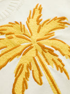 Embroidered Palm Tree Short Sleeve Casual Cotton Knit Top for Summer