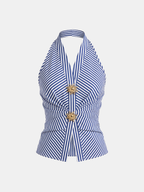 Cotton Blend Striped Halter Top for Women Casual Summer Wear