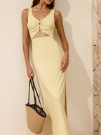 Sleeveless Cutout Side Slit Maxi Dress Women's Elegant Evening Gown