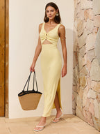 Sleeveless Cutout Side Slit Maxi Dress Women's Elegant Evening Gown