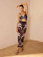 Cutout Palm Tree Print One Piece Swimsuit for Tropical Vacation
