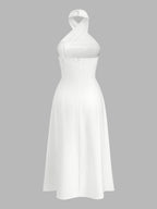 Halter Neck Cross Front Maxi Dress with Elegant Side Slit