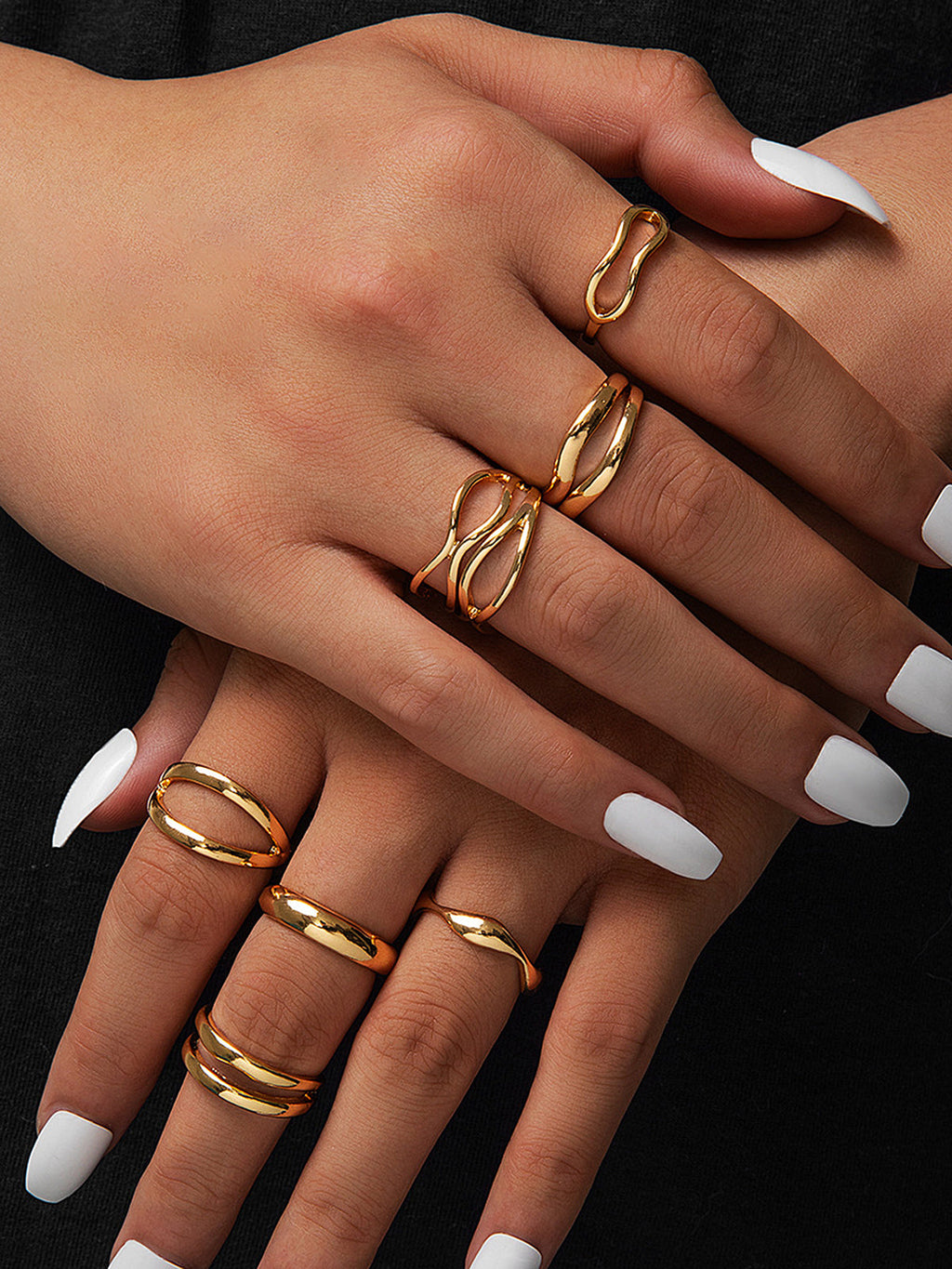 7pcs Hollow Irregular Stackable Ring Set, Chic Geometric Design Jewelry for Women