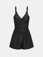 V-Neck Twist One Piece Romper Swimsuit for Women Summer Beachwear