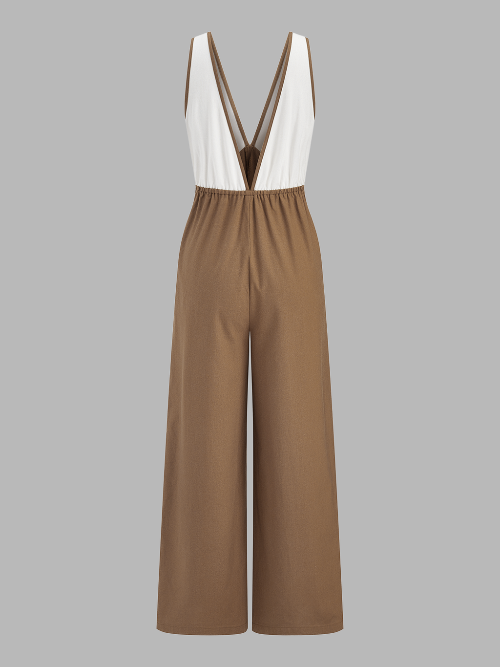 Color-Block Cotton Linen Wide Leg Jumpsuit for Women, Casual Summer Style