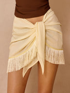 Fringe Trim Knotted Mini Skirt with Side Tie Closure